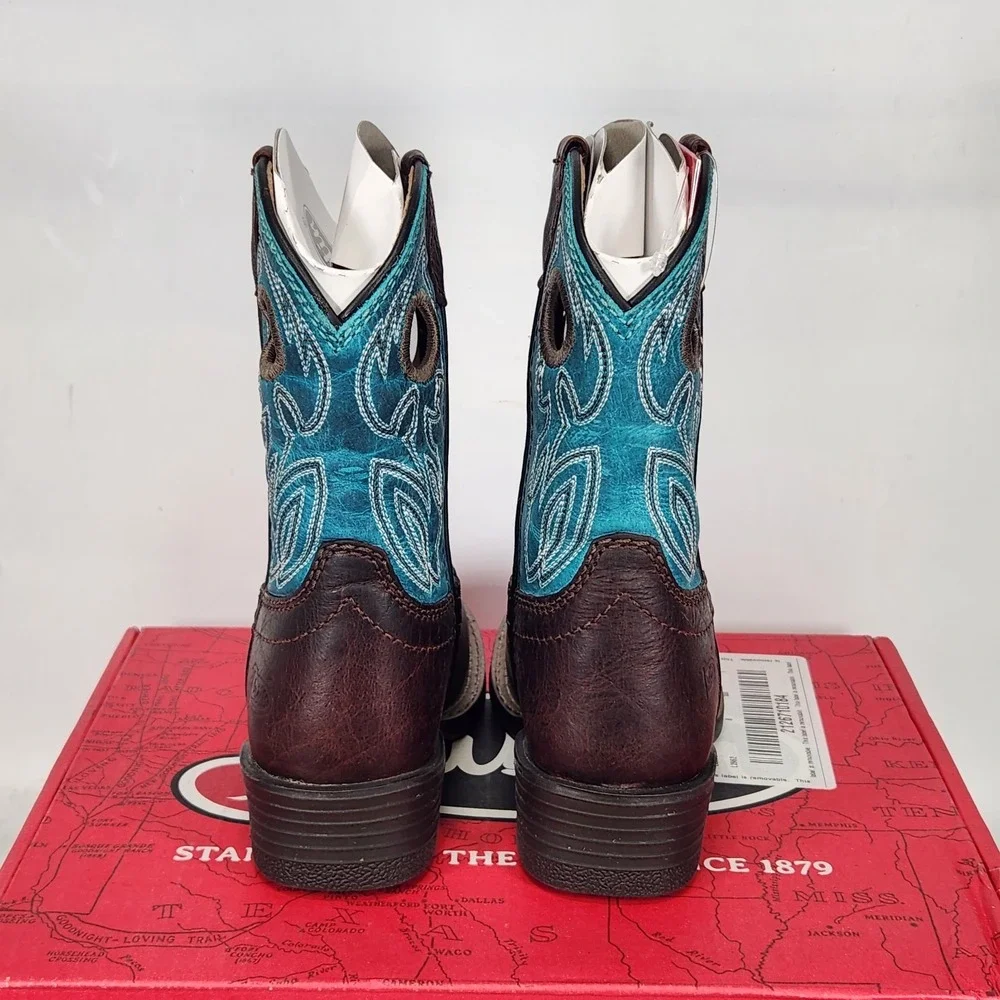 Justin Boots Cowboy Toddler Size 8 Walnut Brown Saphire Blue JK7524